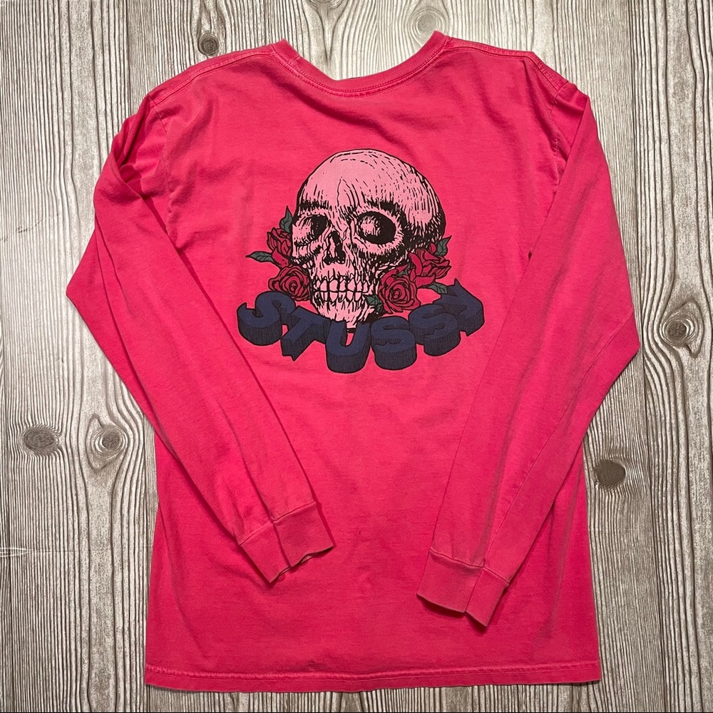 Pink Stüssy Long Sleeve Front And Back Graphic